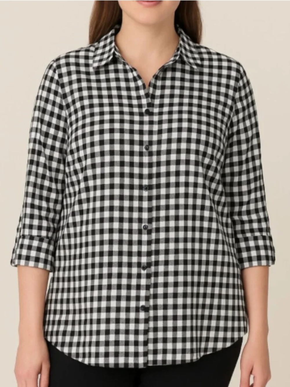 NWT Grace Elements Women’s Black & White Gingham Button Down Blouse, size Large
